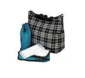 Bolso Hobo Oioi Woollen Check Black - White - Turquoise Lining
